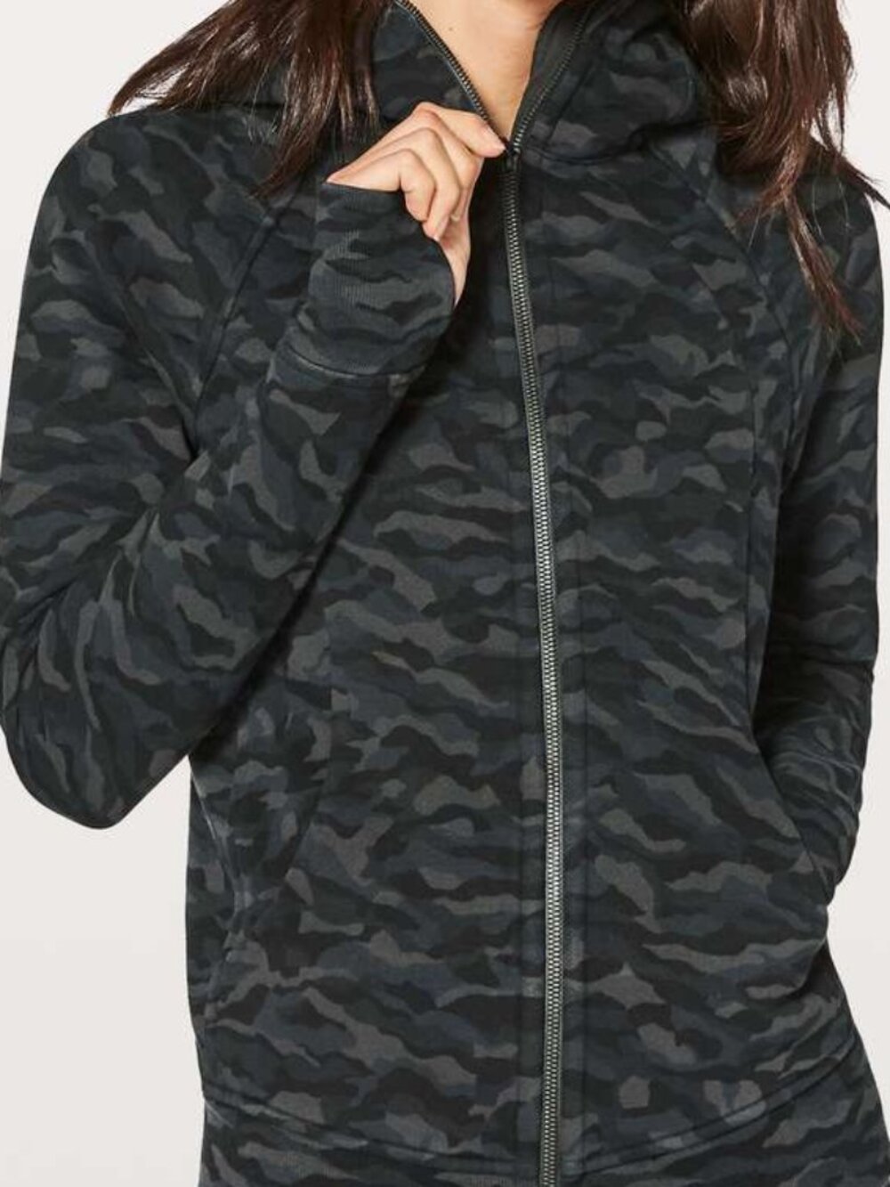 Lululemon Women’s Black Camo Full-Zip Scuba Hoodie